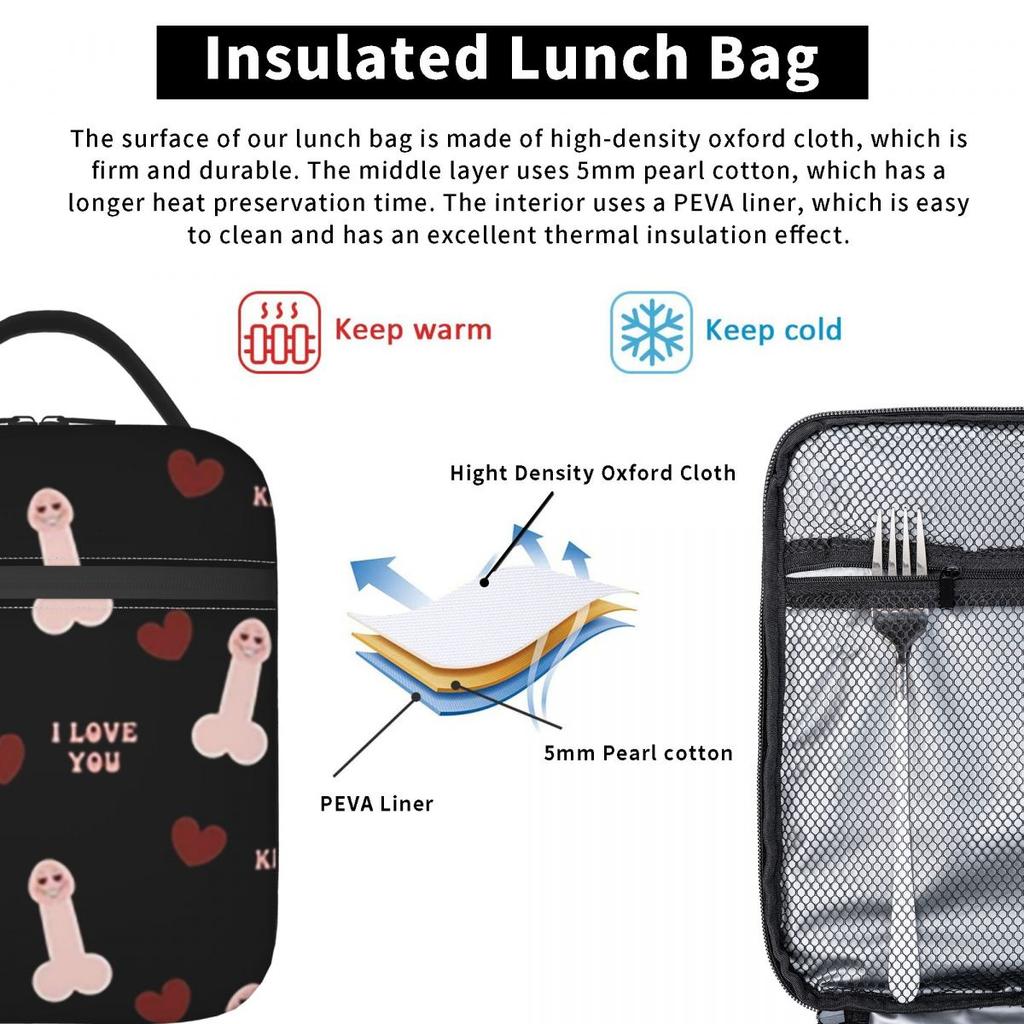 Penis Art Insulated Lunch Bag for Women Children Leakproof Food Boxes Thermal Lunch Box Tote