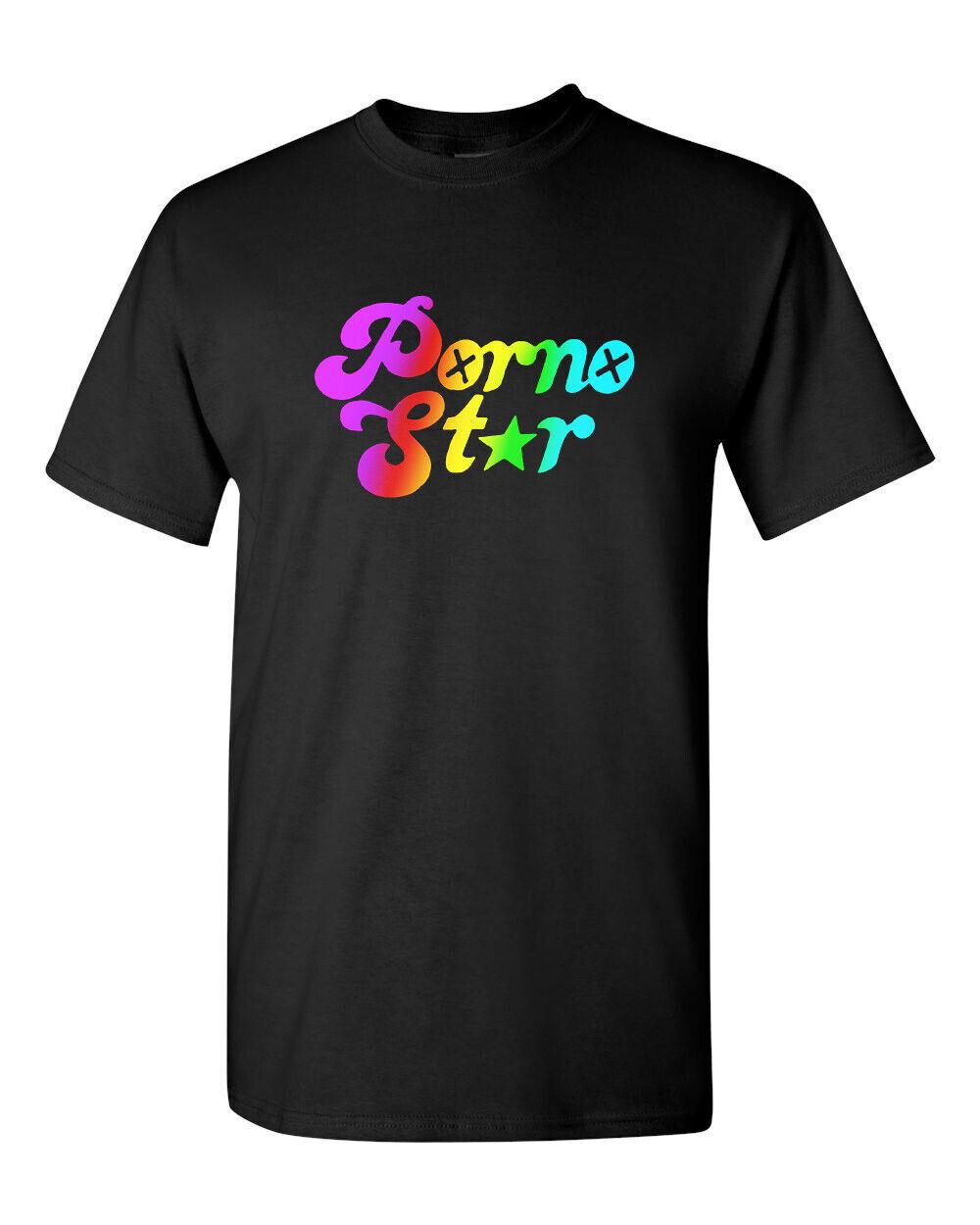 Retro Style T-shirt Novelty Design Groovy 70s Prno Star Rainbow Text XL