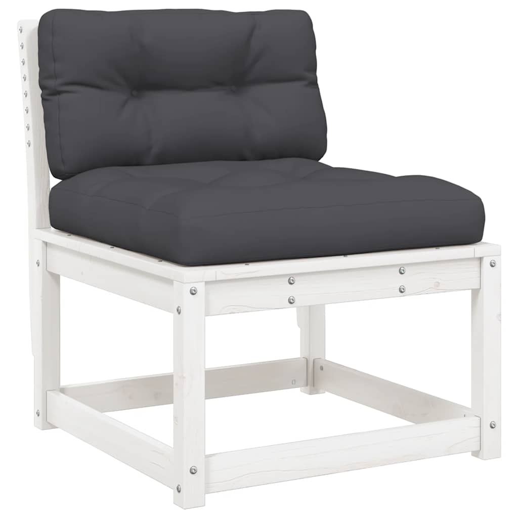 5 Piece Garden Sofa Set with Cushions White Solid Pine Wood