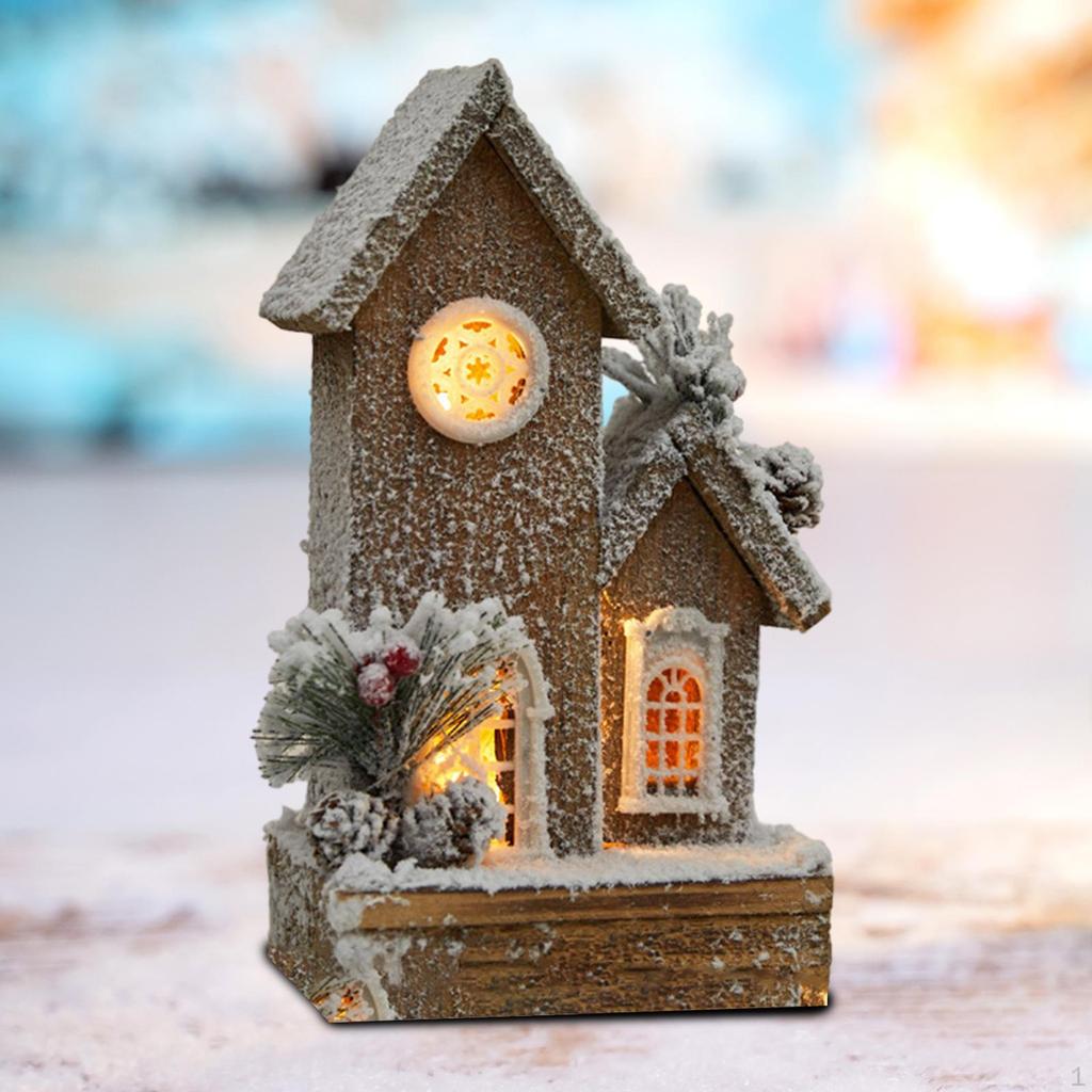 Vánoční osvětlená zimní dřevěná chýše Miniatura 14x10x26cm Vánoční ozdoba na plochu na chodbu