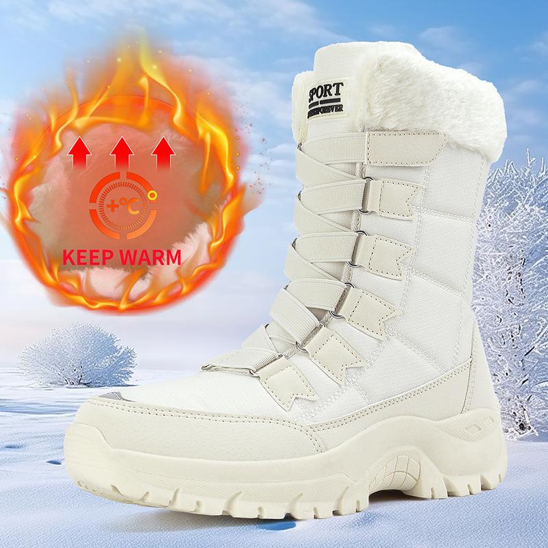 Women's Outdoor Waterproof Snow Boots Lightweight Non-Slip Walking Hiking Mid-Calf Ankle Booties for Women Lace-Up Winter Warm Faux Fur Lined Boots