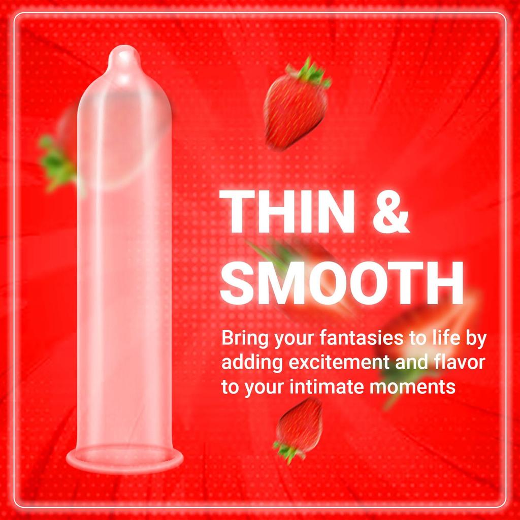 NOTTY BOY JuicyLucy Ultra Thin Strawberry Flavoured Condoms For Men - 10 Units (Pack of 1) | Natural Latex Condom