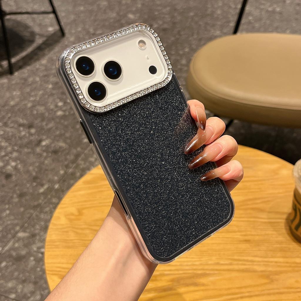 Glitter light luxury three-in-one suitable for iPhone17promax mobile phone case 16pro rhinestone lens 15/14