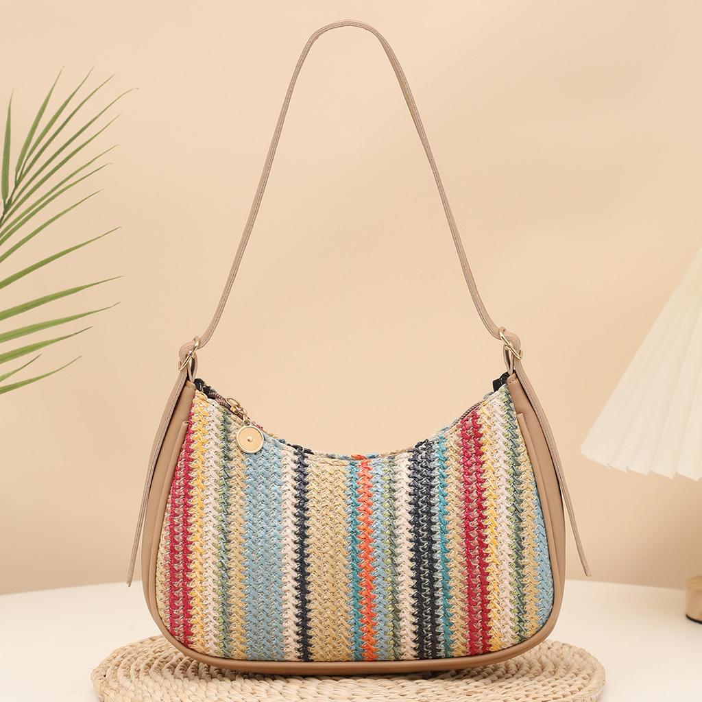 Woven Straw Bag Women's New Rainbow Dumpling Bag Shoulder Armpit Messenger Bag