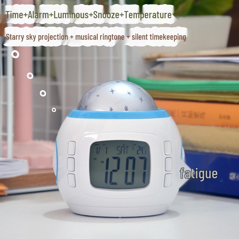 

Colorful Starry Sky Alarm Clock with Music, Projection, Snooze & Night Light - Ideal Gift for Students & Kids білий