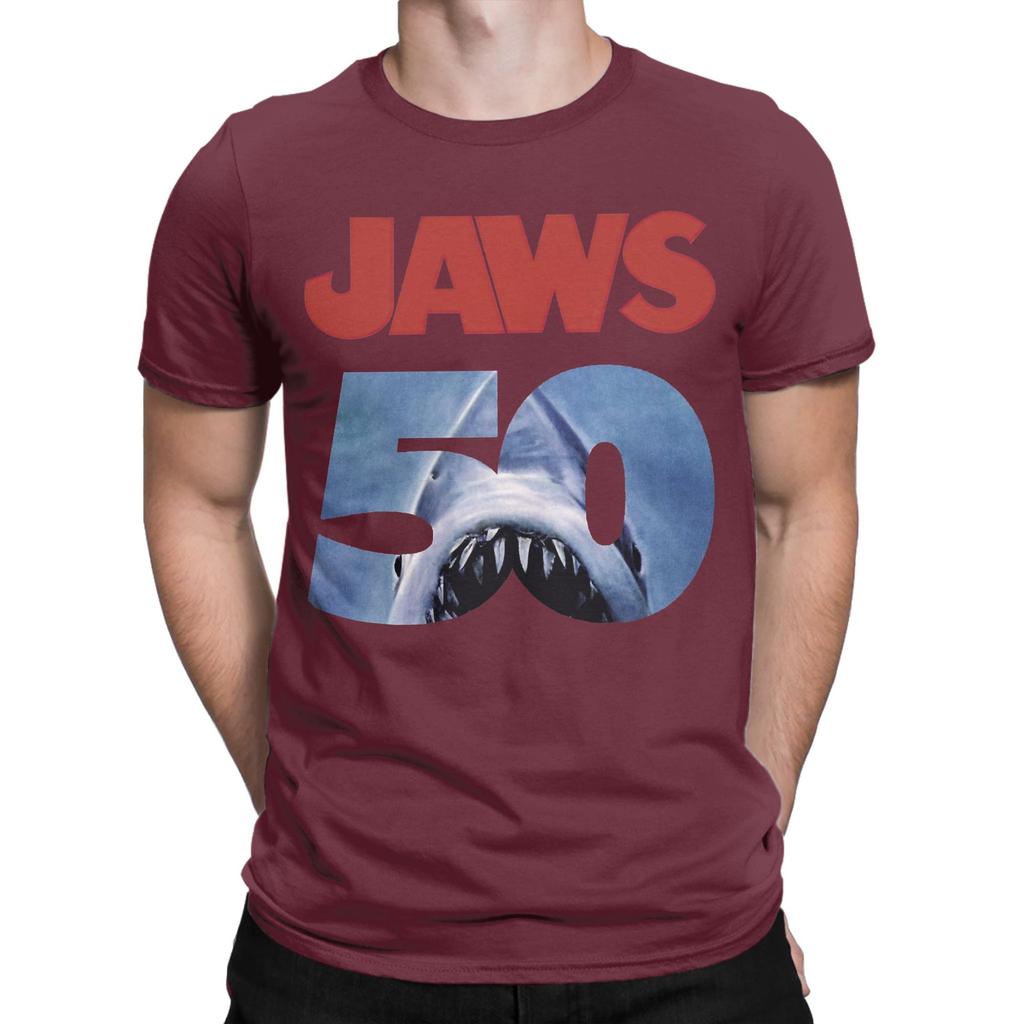 Movie Jaws 50th Anniversary Men's T Shirts  Leisure Tee Shirt Short Sleeve Round Collar T-Shirts Cotton Gift Idea Tops