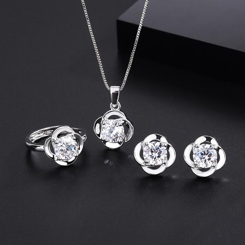 

Live Streaming Internet Celebrity Simple S925 Silver Needle Simulation White Sea Blue Earrings Ring Pendant Necklace Jewelry Three Piece Set