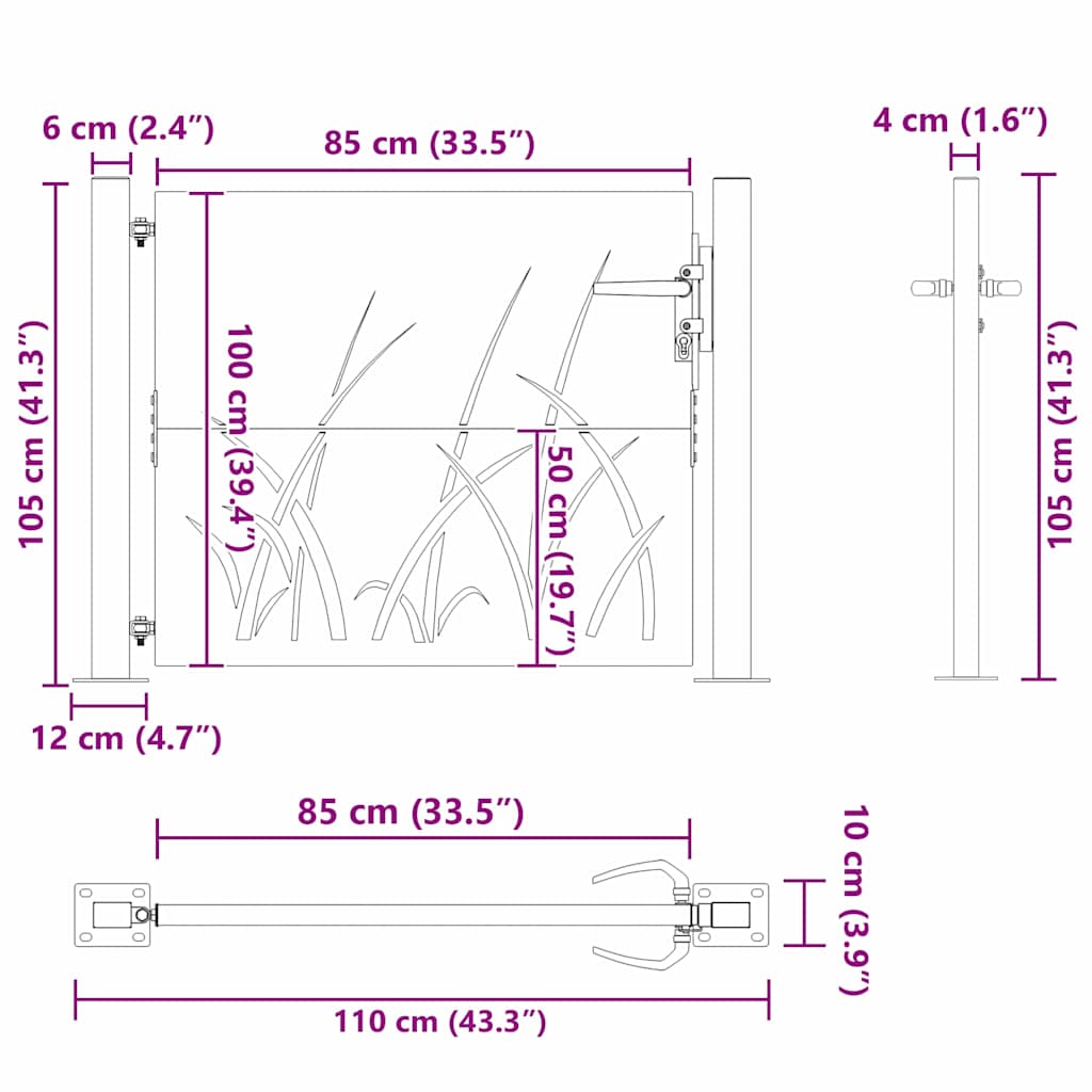 Garden Gate Black 110 X 105 Cm Powder Coated Steel