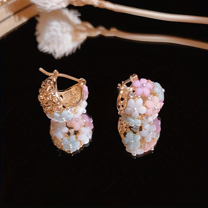 Vintage Cute Romantic Exquisite Flower Earrings Women's Elegant Temperament High-end Luxury Trendy Zircon Accessories