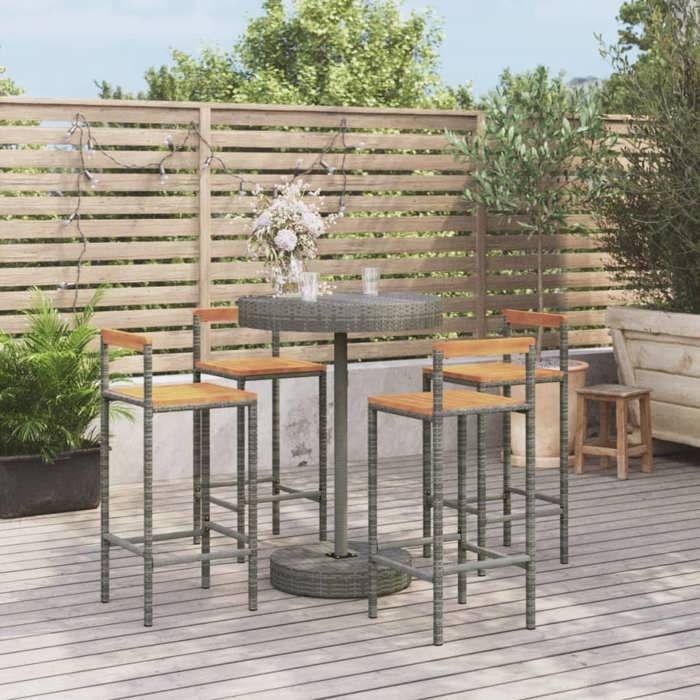 VidaXL Garden Bar Set 5 Pcs Grey Poly Rattan/solid Acacia Wood, Bar Table Set, Table and Bar Chair of 3187721