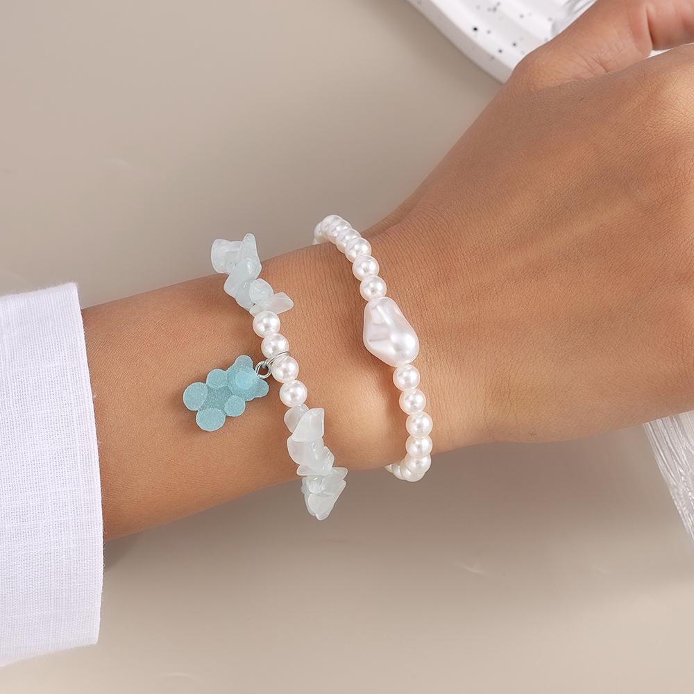 2pcs Cute Gummy Bear Bracelet for Women Handmade Stone Pearl Beaded Bracelets Girls Party Jewelry Gift