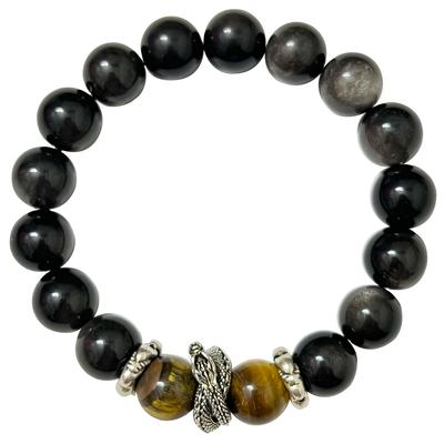 Obsidian Bracelet For Men 12mm Natural Stone Stretch Beaded Bracelets Handmade Round Bangle Jewelry Gifts
