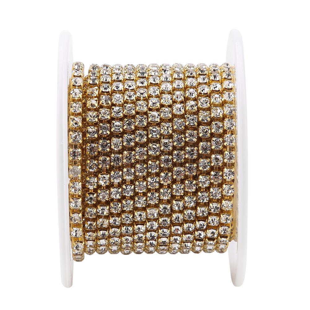 SS12 rollo de 5 yardas Cadena de pedrería de cristal DIY Moda Dorado Cadena de copas cerradas Accesorios para prendas de vestir