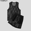 INCERUN Two Pieces Men Hollow Out Sleeveless Tank Tops and Loose Shorts Outfits Sets