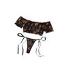 European-American Sexy Pumpkin Print Off-Shoulder Lingerie Set - Halloween Role Play Top & Tie-Up Thong