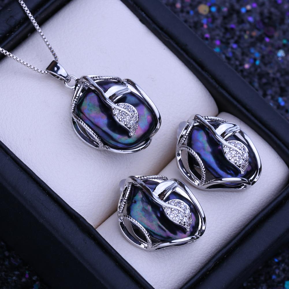 

Natural Big Baroque Pearl Silver Gold Color Stud Earrings Luxury Flower Pendant Necklace Elegant Gifts For Women