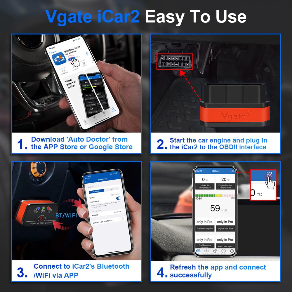 Vgate ICar2 ELM327 Car Diagnostic OBD 2 OBD2 Scanner Auto Tool ICar 2 Bluetooth 3.0 for Android Code Reader PK ELM327 V 1 5