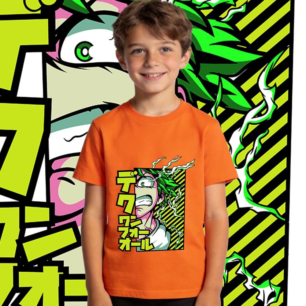 My Hero Academia Midoriya Printed Cotton T Shirt for Kids Boys Girls Casual Short Sleeve Tee