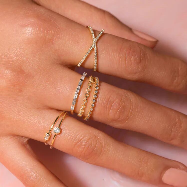 Simple Cross Diamond Ring, Niche Design, Tail Ring, Fashion Personality, Internet Celebrity Versatile and Non-fading Ring