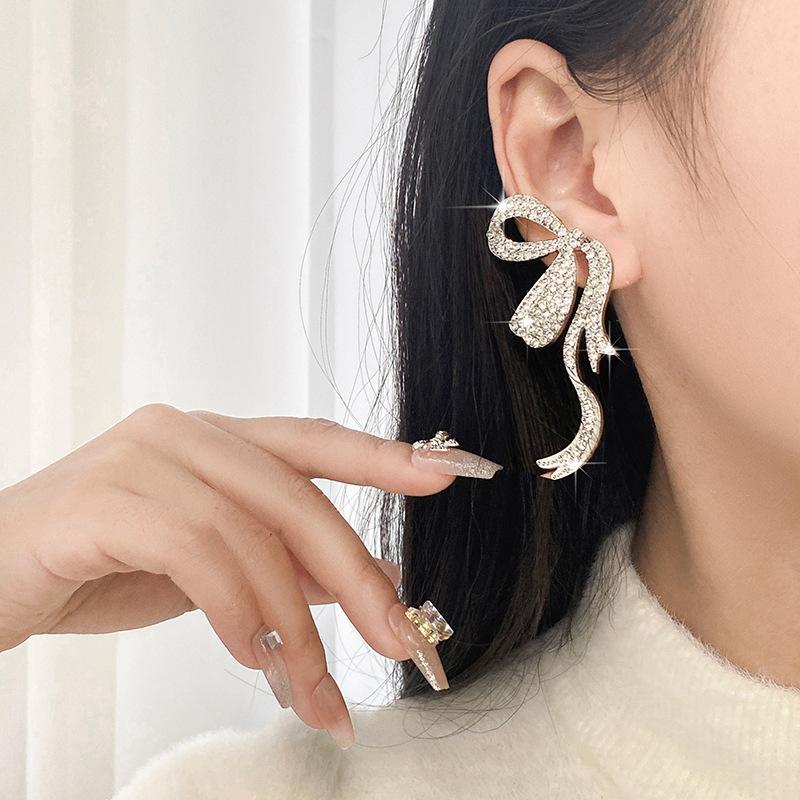 Korean version design butterfly streamer light luxury full diamond earrings s silver needle exaggerated stud earrings