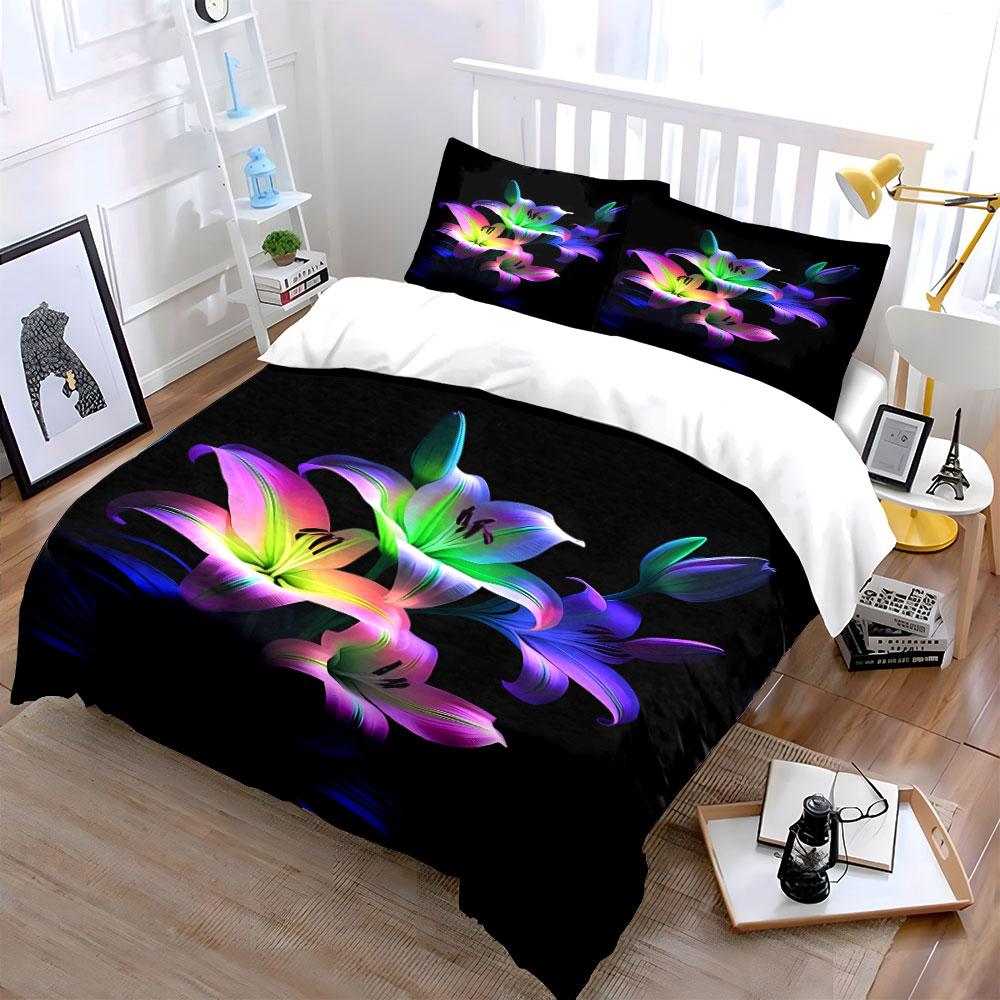 Neon-colored lily flowers. Bedding sets Duvet cover sets Duvet covers Pillowcases(1*Duvet Cover 2*Pillowcases without duvet insert)
