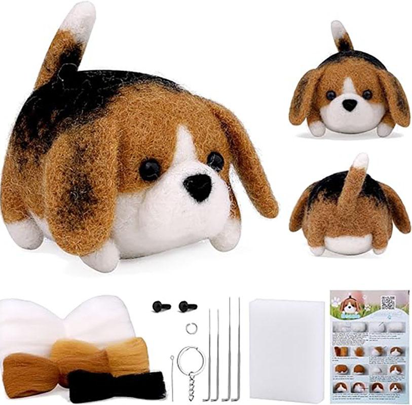 Kit de feutre de laine pour animaux mignons, kit de feutre aiguilleté à l'aiguille pour chat et chien, kit de processus de feutre de laine fait à la main, non fini, à faire soi-même