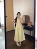 [Invisible zipper + small backpack] pure and gentle yellow dress women's summer round neck waist slimming A-line back