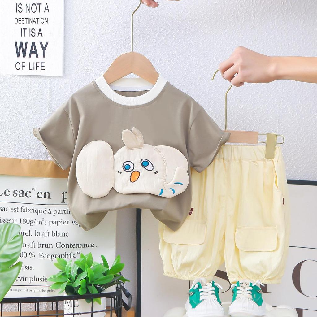 Summer Cartoon T-Shirt & Shorts Set for Infants and Toddlers - Boys' Cute Round Neck Outfit