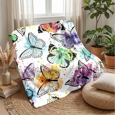 Vibrant Butterfly Pattern Theme Blanket Lightweight Warm Flannel Blanket Decorative Throw Blanket for Home Decoration