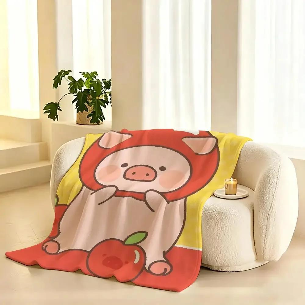 L-lulu Pig Throw Lightweight 240g Flannel Blanket Soft Skin-friendly for Summer Cooling