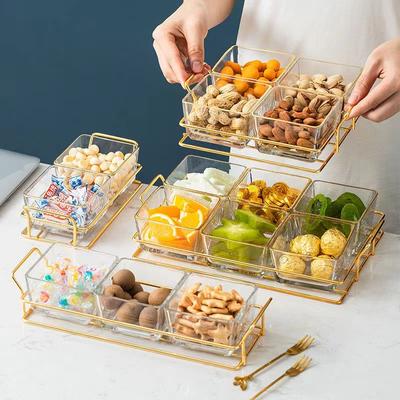 Luxury Dried Fruit Salad Plate Snack Dishes Transparent Square Dessert Jar Dish Grid Food Storage Preserved Tray Box