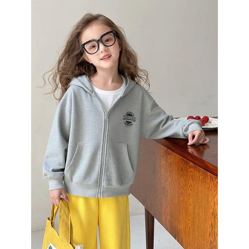 Brand New Autumn Zip-Up Hoodie for Older Children, Unisex Youth Letter Print Hooded Jacket, Children's Clothing