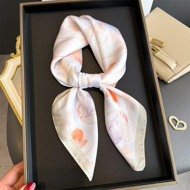 Art commuter style simulation silk printing silk scarf square scarf high-end shawl sunscreen neck small square scarf headscarf scarf
