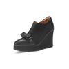 Platform bow wedge heel leather shoes 2025 spring 10.5cm super high heel splicing sheepskin small leather shoes