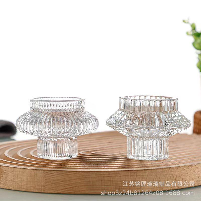 Minimalist Transparent Candle Holder with Vertical Stripes - Home Décor Ornament for Scented Candles
