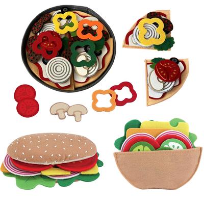 Kids Simulation Make Pizza Hamburger Creative Game  Pretends Play Kitchen Toy Sandwich Food Cook Montessori Educational Felt Toy