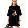 Oversized T Shirt Black Happy Pills Cartoon Pills And Cats Print Casual Wear For Women Streetwear Fashion Summer Outfit