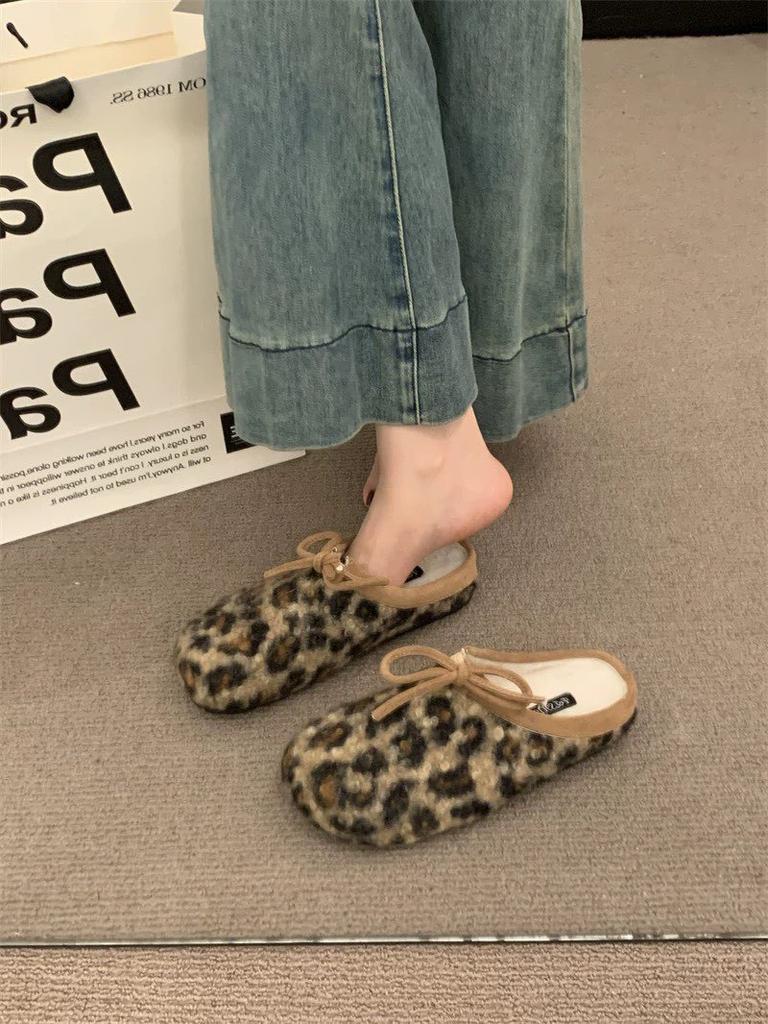 Korean Version of Ancient Covered Round Head Lace-up Bow Doudou Cotton Shoes, Inner Height Increase, Plush Warm Fluffy Shoes for Women's Autumn a