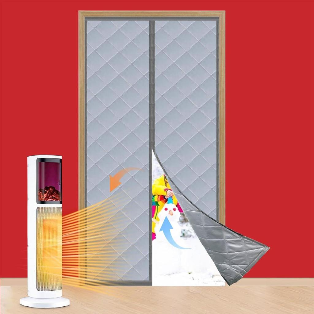 Insulated Door Curtains Polyester Shades Magnetic Thermal Door Cover For Winter For Room Bedroom Home Patio Closet Garage