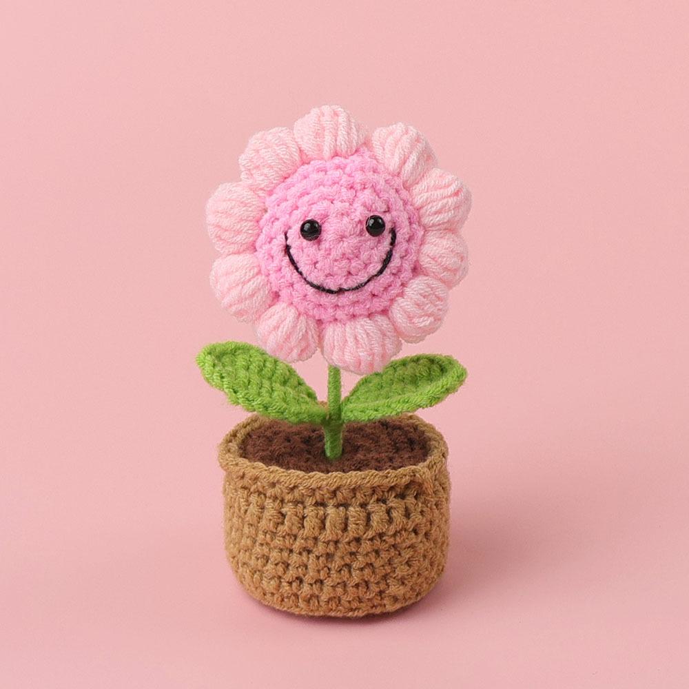 Crochet Sunflowers Potted Cute Knitting Flower Pot Flower Pot Handwoven Plant Car Table Bookshelf Home Decor Gift