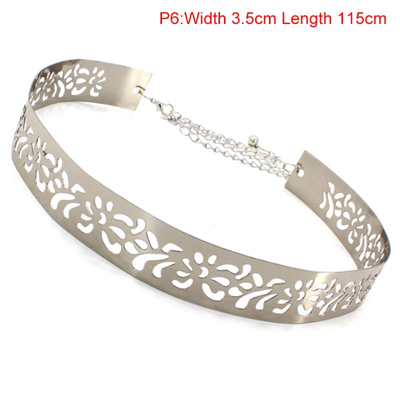 Women Full Metal Waist Chain Mirror Wide Gold Silver Plate Waistband Chains Belt