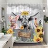 Funny Highland Cow In Bathtub Shower Curtain Green Plants Eucalyptus Leaves Sunflower Lavender Shower Curtains Bathroom Decor