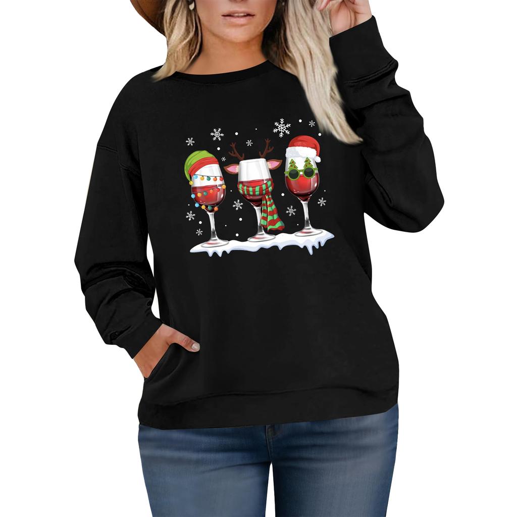 Damen Modisches Lässiges Übergröße Langarm Pullover Bedrucktes Sweatshirt