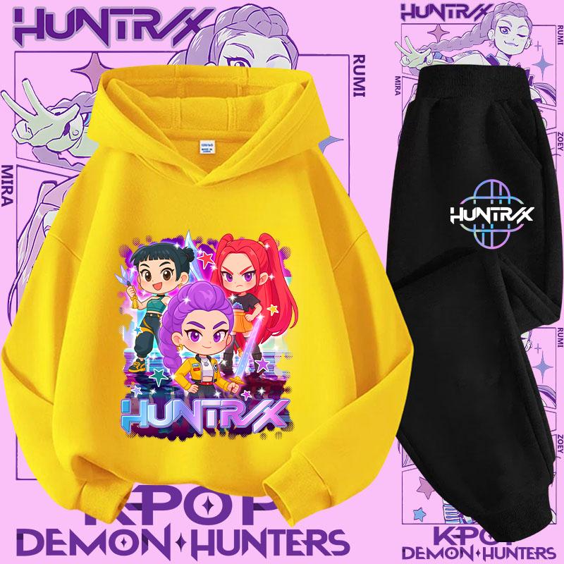 K-pop Demon Hunter New Children's Hoodie Set - Cute Girls' Casual Top for Kids Boys' Sports Shirt with Cartoon Print-2-Piece Set