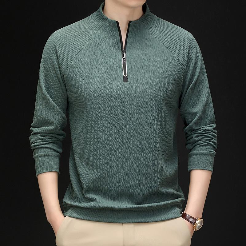 Spring and Autumn Half Zipper Men's Sweatshirt Men's High-end Stand Collar Casual Long Sleeve T-shirt Men's Clothes Jacket