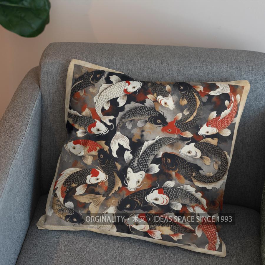 2D Stylish Koi Fish Pattern Decorative Pillow Cover Pattern Cushion Cover Suitable For Sofa Bedroom Car Pillow Cover