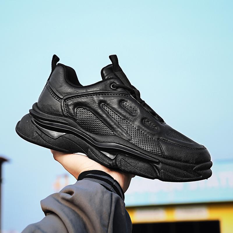 Men's Chunky Platform Dad Shoes - Leather Wedge Sole, Anti-Slip, Memory Foam (Fashion Streetwear)