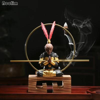 Purple Clay Monkey King Tea Pet Animal Figurines Backflow Incense Burner Office Desktop Ornaments Home Decor