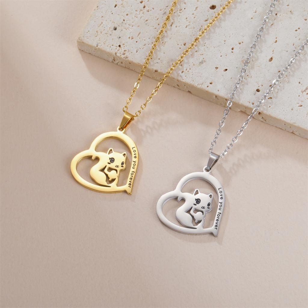  Heart Cute Squirrel Necklaces Stainless Steel Love You Forever Necklace For Women Valentine's Day Jewelry Gift