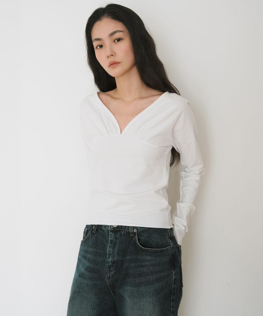 Ieoning Frontback Shirring Curved Top, Ivory